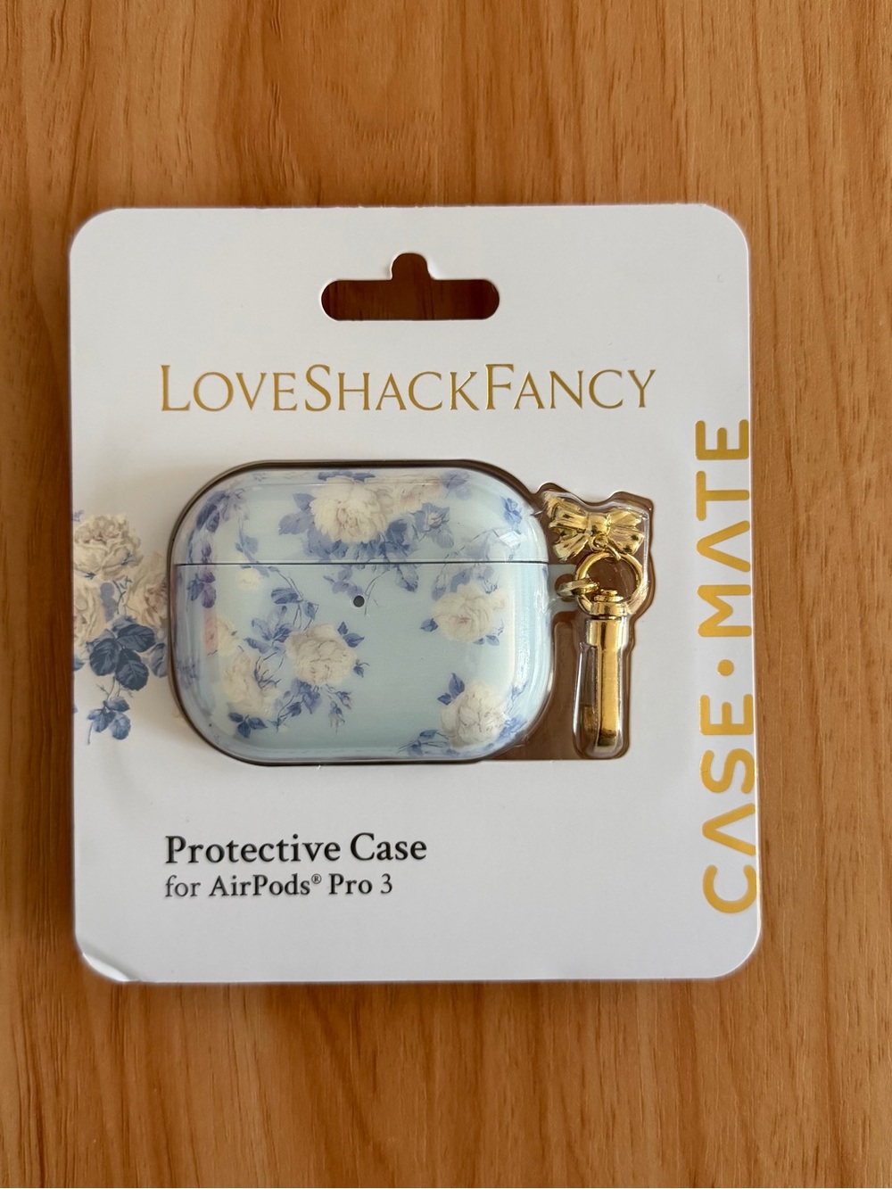 LoveShackFancy Light Blue & White Floral AirPods Pro 3 Case with Gold Charm